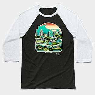 Wisconsin's Heartland Harmony: Dairylands & Skylines - American Vintage Retro style USA State Baseball T-Shirt